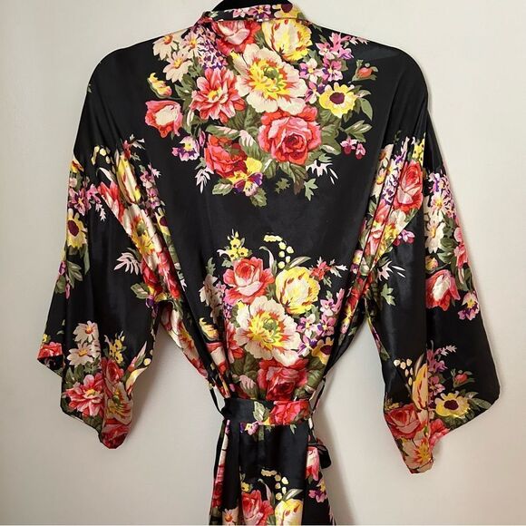 Ladygang Robe Floral Print Black Sleepwear Casual Neutral Adjustable one size - Picture 9 of 11